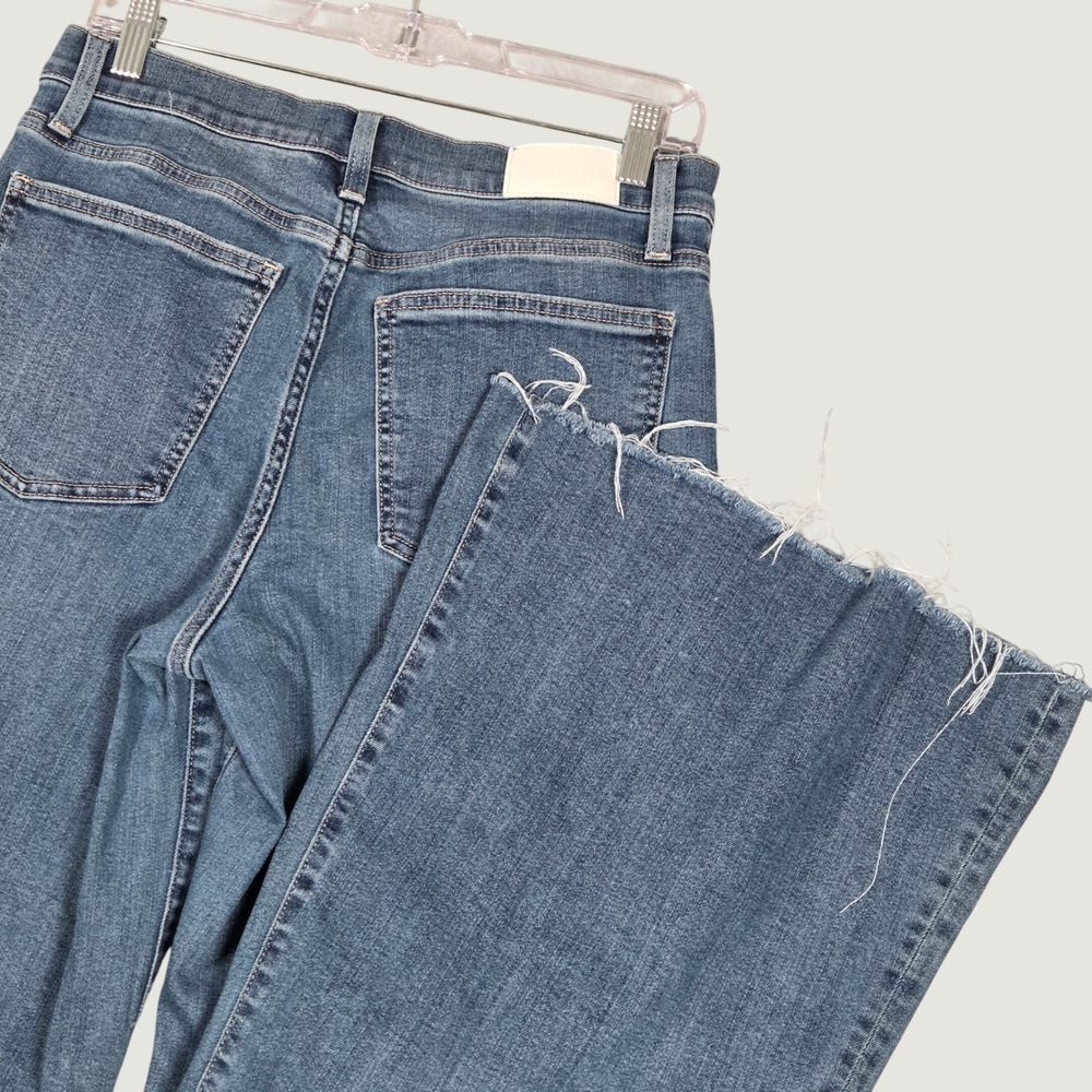 Pistola Women 30 Petite Izzy Mid Rise Wide Leg Jeans Study Blue Raw Hem